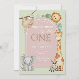 Convite Animais Selvagens Tropicais Rosa Um Safari Selvage