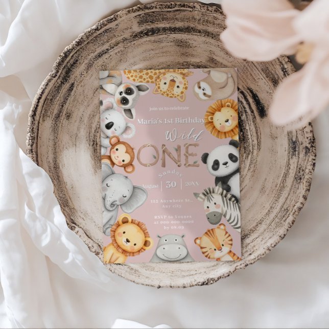Convite Animais Selvagens Tropicais Rosa Um Safari Selvage (Criador carregado)