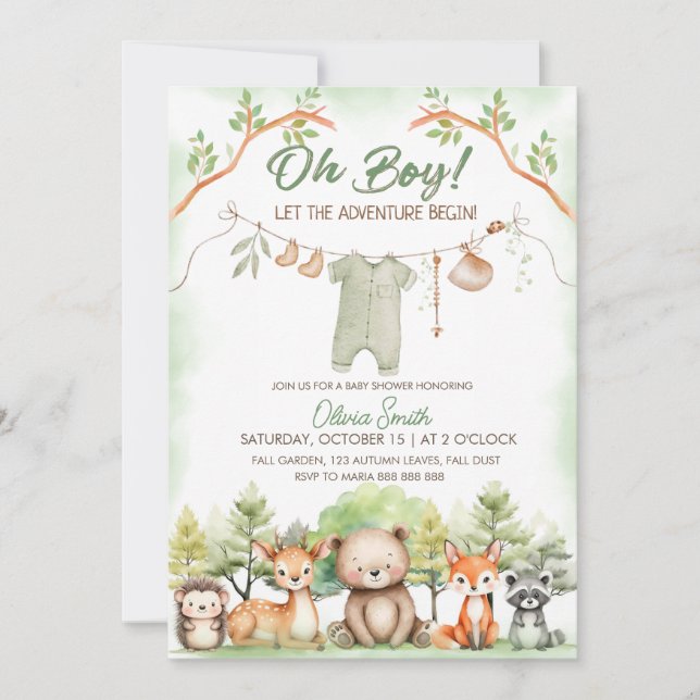 Convite Animal Adventure clothesline baby shower (Frente)
