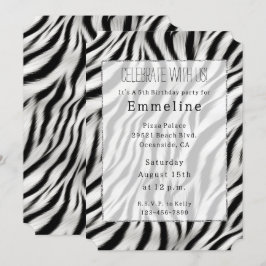 Convite Animal com Estampa de Zebra Preto e Branco