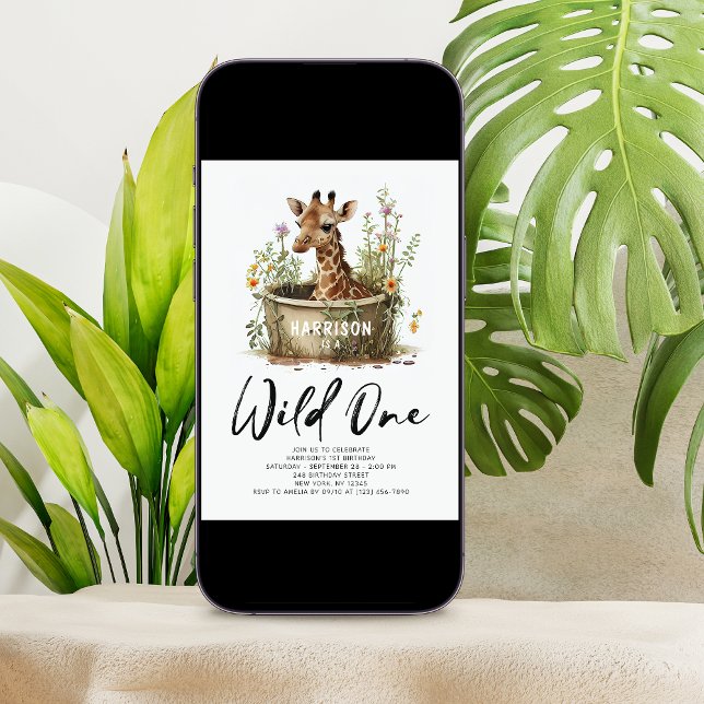 Convite Animal de Foto de primeiro aniversario de Girafa S (Criador carregado)