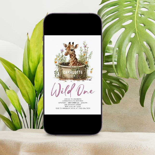 Convite Animal de Foto de primeiro aniversario de Girafa S (Criador carregado)