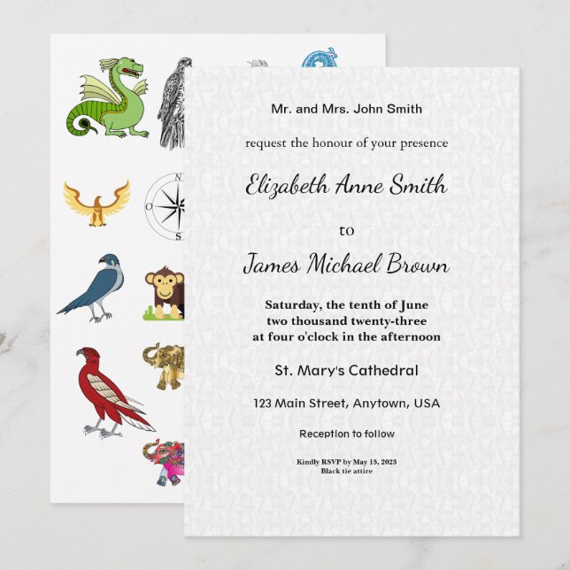 Convite Animal Wedding Invitation Safari Jungle Wildlife (Frente/Verso)