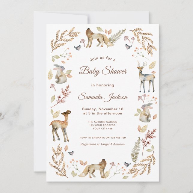 Convite Animals Woodland Baby Shower (Frente)