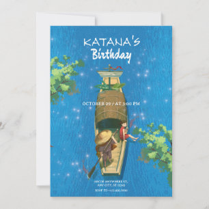 Convite Anime de barco aventura de verão água azul