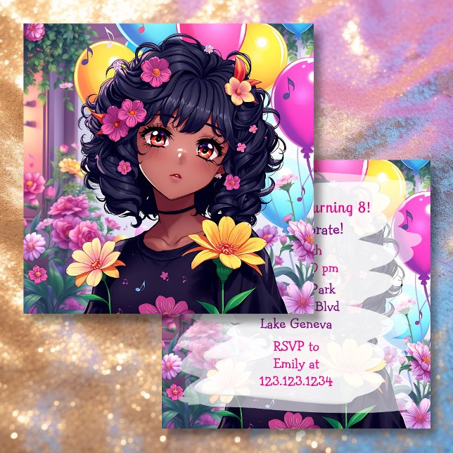 Convite Anime Girl of Color Personalised Birthday (Criador carregado)