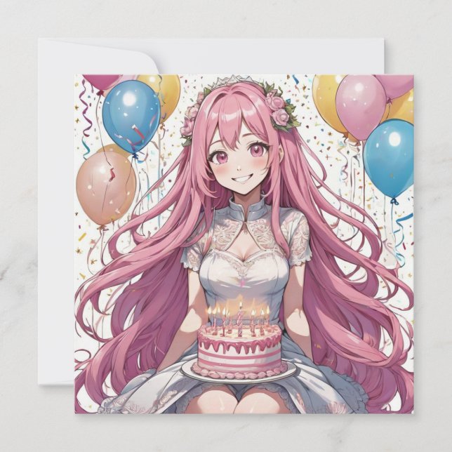 Convite Anime Girl Pink (Frente)