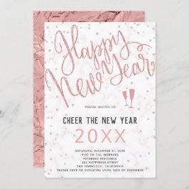 Convite Anime o Rosa de Ano Novo do Partido Marble Dourado