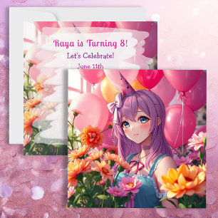 Convite Anime Themed Birthday Girl Personalizada