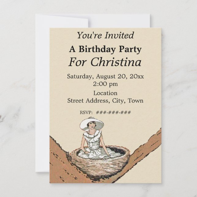 Convite Aniversária Sentada em Branco Sentada em Árvore do (Frente)