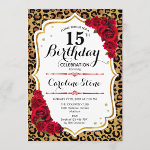 Convite Aniversário 15 - Impressão de Leopardo Dourado V