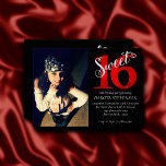 Convite Aniversário 16 anos | Foto de 16.o aniversário, ve<br><div class="desc">#Sweet16 Celebra este marco com este moderno roteiro de tipografia vermelho, preto e prateado, escrito à mão, e com o brilho "Sweet 16", que apresenta brilho metálico falso "Sweet", entrelaçado em uma aquarela "16" com fundo de mármore. Este tema da 16ª festa de aniversário, sombrio, apresenta um texto brilhante e...</div>
