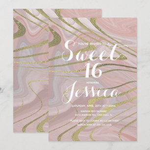 Convite Aniversário 16 anos  Quince Marble Faux Dourado L