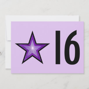 Convite Aniversário "16" da Estrela Púrpura preto púrpura