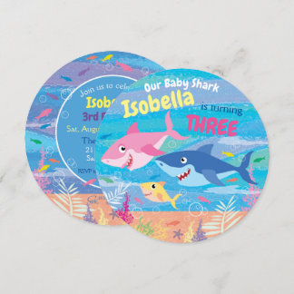 Convite Aniversário 3, Sob o Mar, 3 Tubarões, Festa