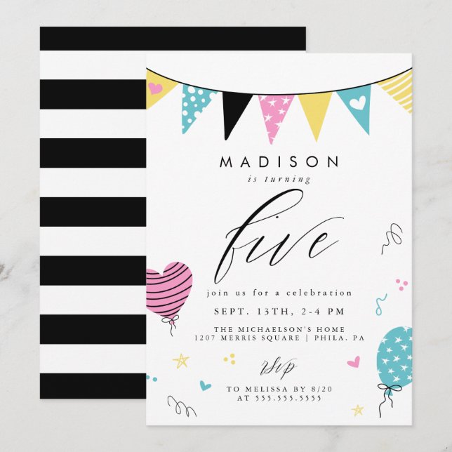 Convite ANIVERSÁRIO 5 | Festa de aniversário de porta bran (Frente/Verso)