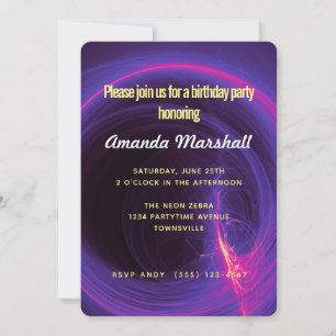Convite Aniversário Abstrato Circular Rosa e Roxo