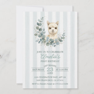 Convite Aniversário Adorável Alpaca Aquarela Creme