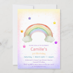 Convite Aniversário adorável da Rainbow