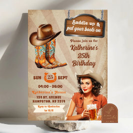 Convite Aniversário Adulto de Cowgirls Pin Up Vintage Retr