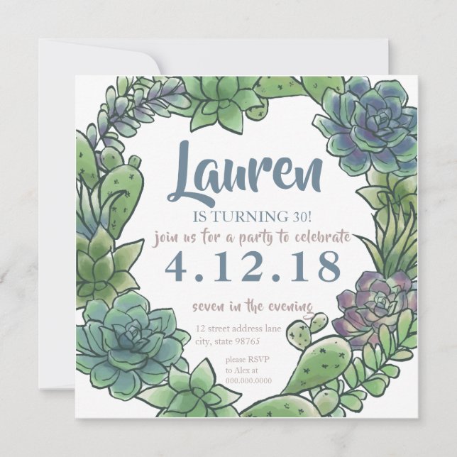 Convite Aniversário adulto do Succulent alguma idade que (Frente)
