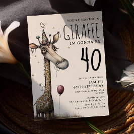Convite Aniversário Adulto Girafa Divertida e Caprichosa