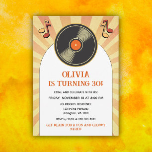Convite Aniversário Adulto Groovy 60s Retro Vinil Qualquer