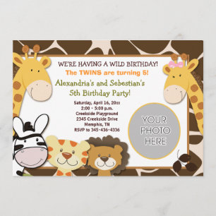 Convite Aniversário africano 5x7 do *PHOTO* dos animais d