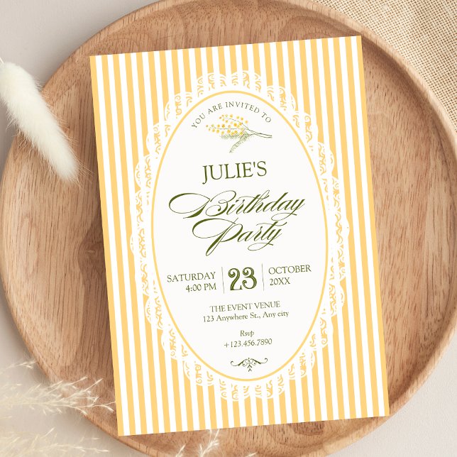 Convite Aniversário amarelo vintage choquette (Criador carregado)