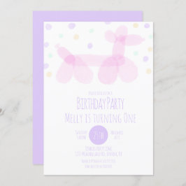 Convite Aniversário Animais-Balão Pastas Púrpuras-Rosa