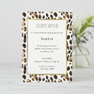 Convite Aniversário Animal Leopardo Marrom Preto Creme
