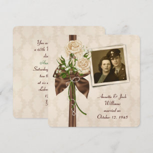 Convite Aniversário antigo com rosas em Damask