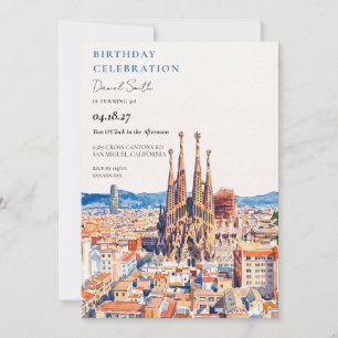 Convite Aniversário Aquarela da Paisagem de Barcelona