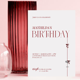 Convite Aniversário Arco Burgundy Vermelho Minimalista Mod