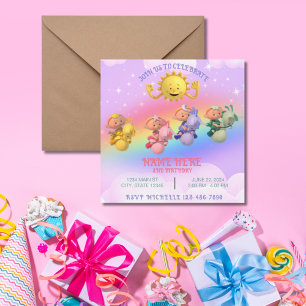 Convite Aniversário Arco-Íris Pastel Sol Bebês Nuvem