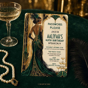 Convite Aniversário Art Deco Gatsby Rugindo 20 Esmeralda V