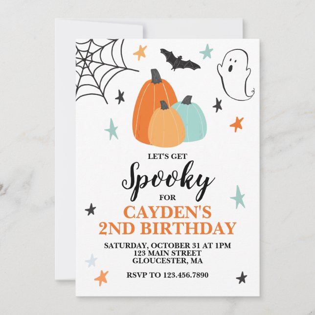 Convite Aniversário Assustador de Halloween com Abóboras A (Frente)