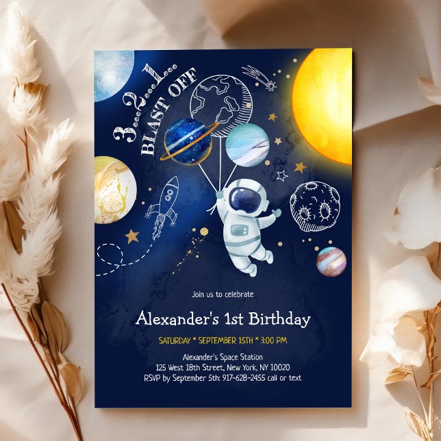 Convite Aniversário Astronauta Espaço Sideral Planeta Galá (Criador carregado)
