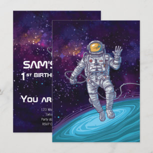 Convite Aniversário. Astronauta no Espaço com Estrelas e