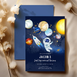 Convite Aniversário Astronauta Planeta Galáxia Espaço Side