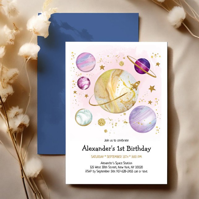 Convite Aniversário Astronauta Planeta Galáxia Espaço Side (Criador carregado)