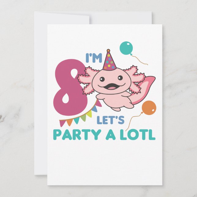 Convite Aniversário Axolotl de 8 anos Eixo doce de 8 anos (Frente)