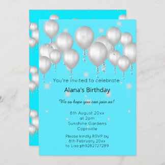 CONVITE ANIVERSÁRIO AZUL BRIGHT MODERN BALLOON BRIGHT