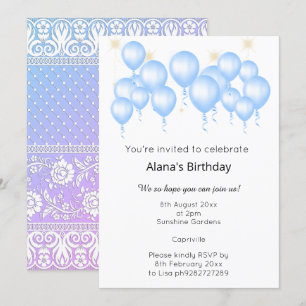 CONVITE ANIVERSÁRIO AZUL DE BALÃO MODERNO