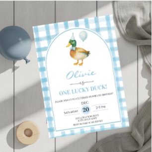 Convite Aniversário Azul de um Pato Sortudo