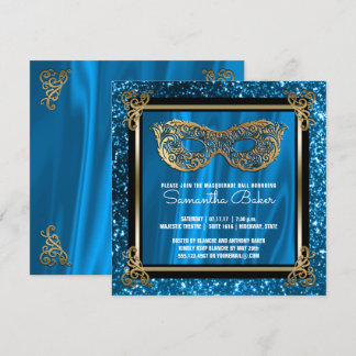 Convite Aniversário azul do doce dezesseis do mascarada |