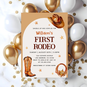 Convite Aniversário Azul do Primeiro Rodeio Western Cowboy
