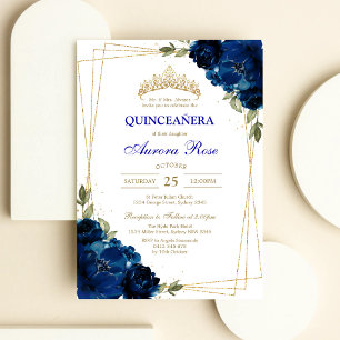 Convite Aniversário Azul Dourado Prata Mis Quinze Quinceañ