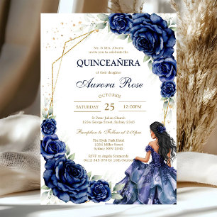 Convite Aniversário Azul Douro Prata Mis Quince Quinceañer