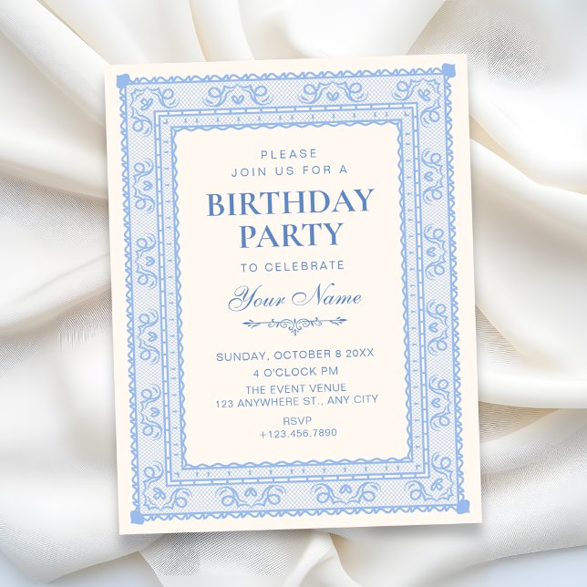 Convite Aniversário azul elegante (Criador carregado)